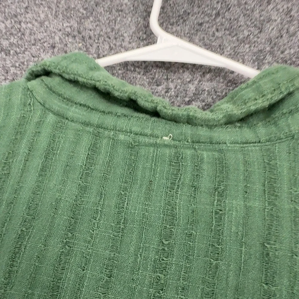 Free People Top Womens S Green Cotton Textured Cropped Long Sleeve Boho Style